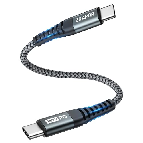 ZKAPOR Cable USB C a USB C Corto 30CM, 240W Cable Tipo C PD 3.1 Cable USB C Carga Rapida 100W Nylon USB C para iPhone 15/15 Pro Max, Samsung Galaxy S23/S22, Pad Pro, Air, Huawei P40 /Mate 60, Pixel