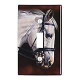 GRAPHICS & MORE Beautiful White Horse Reins Tack Harness Plastic Wall Decor Toggle Light Switch...