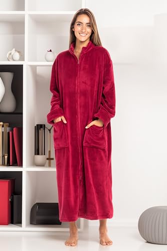 Image of Alexander Del Rossa Long Zip Up Robes, Plush Zipper Robes for Plus Size, Housecoats Zipper Front
