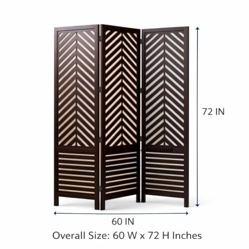 Image of Rose Wood Wooden Partition for Living Room, 3 Panel 6 Feet Room Divider and Wood Screen Separator, Partition Wall for Home and Pooja Room, Size 60W x 71H Inches, Brown.