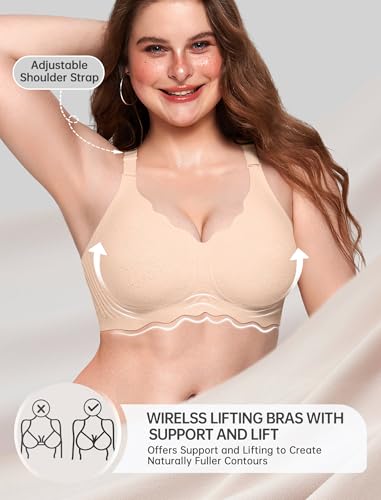 Image of OEAK Women Value Series Jelly Bras Wireless Pushup Convertible Bra | Everyday Essentials,Comfortable Bralettes,No Underwire,Full Coverage,Support Lift,Tshirt,Soft,Seamless,Scalloped