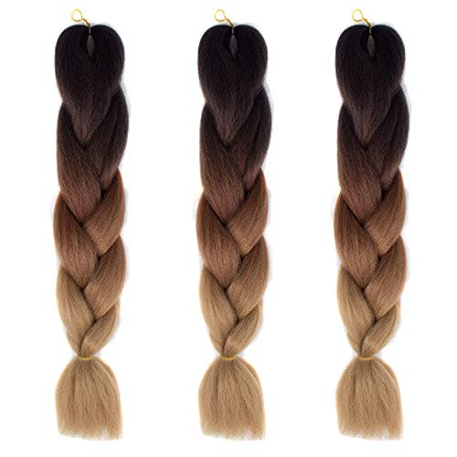 30色 ウィッグ エクステンション 3本セット ブレイズ 編み込み グラデーション 三つ編み ヘアアクセサリー 盛りアップ つけウィッグ かつら 毛束 ウィッグ つけ毛 ヘアアクササリー ヒップ ホップ レゲエ ダンス ヘアアレンジ(C14#ブラウン)
