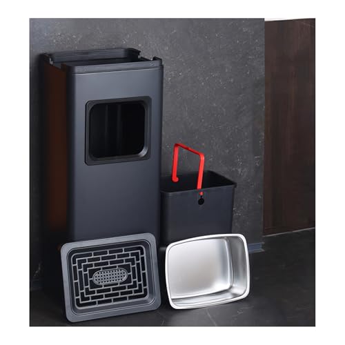 Cubo de Basura de Acero Inoxidable Integrado, de Apertura Redonda y Tapa abatible, para Cocina, para encimera, Ideal para restaurantes, hogares y hoteles, Color Negro, 31 x 23,5 x 74,5 cm