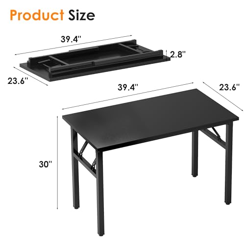 Image of Need Folding Computer Desk - 39.4 Inch Foldable Office Writing Work Study Kids Student Teacher Home Bedroom Table for Small Space, Black