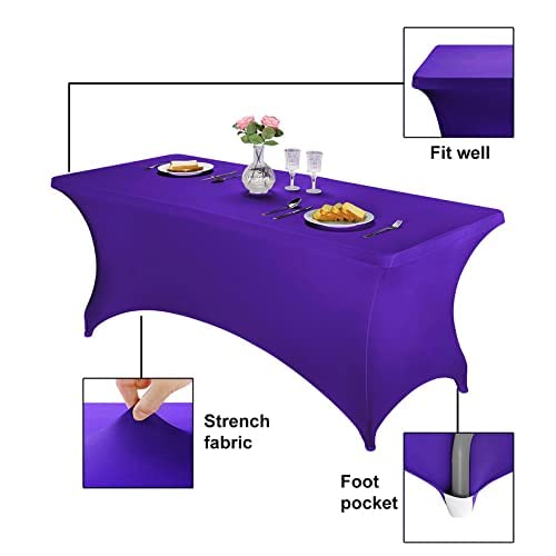Image of FORLIFE 2Pack Spandex Table Covers,Fitted Tablecloth for Rectangular Tables, Stretch Patio Table Covers, Universal Spandex Table Cover for Wedding, Banquet, Party (6ft, Purple)