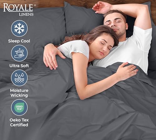 Image of ROYALE LINENS 100% Organic Cotton Percale Pillowcases Set of 2 - King Size Percale Pillowcase - King Set of 2 Pillow Cover - Breathable, Cool & Crisp Grey Pillow Cases (20 inchx40 inch, Grey)