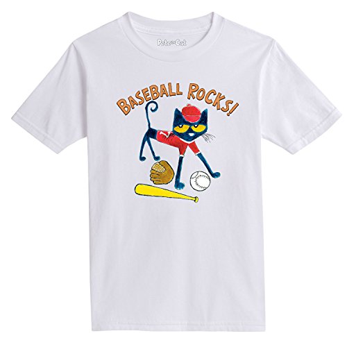 Pete the Cat - Baseball Rocks! - Youth Short Sleeve Graphic T-Shirt - Size Large White