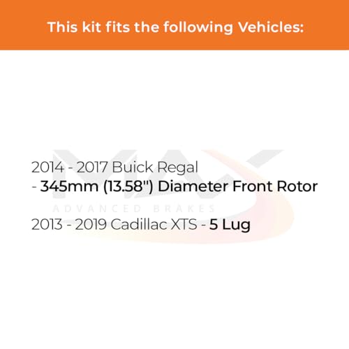 Image of Max Advanced Brakes Front Brake Kit Compatible With 2013-2017 2018 2019 Cadillac XTS 5 Lug Compatible With Buick Regal Replacement Geomet Coated OE Disc Brake Rotors and Ceramic Brake Pads