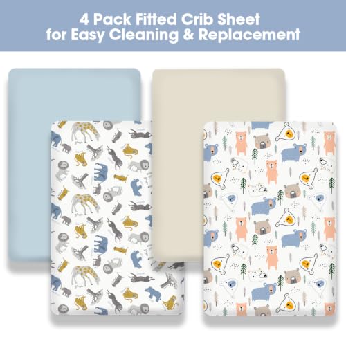 Image of Little Grape Land Crib Sheets 4 Pack for Boys and Girls, Baby Neutral Crib Fitted Sheets for Standard Crib & Toddler Mattress, Super Soft Breathable Fitted Crib Sheet Set