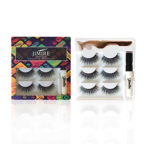 JIMIRE Full Volume False Eyelashes Set Green Blue and Black Gradient False Lashes Pack with Glue and Tweezers