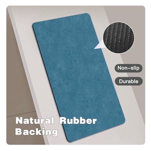 Bathroom Mat Quick Dry, Bathroom Rugs Non Slip Washable Thin Absorbent Bath Mat Fits Under Door Bathroom Floor Mat Perfect for Bath, Shower, or Sink 20"x30" Denim Blue
