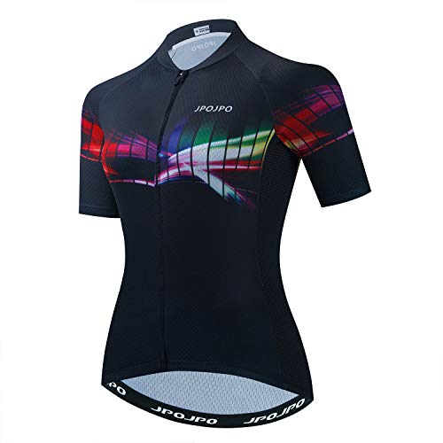 JPOJPO Women's Cycling Jersey Short Sleeve Breathable Bicycle Shirt Tops Reflective with Three Pockets