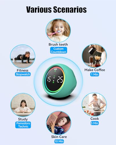 Image of Pomodoro Timer Cube, Desk Timer for Productivity with 1, 5, 10 Min Preset Countdown, Stopwatch and Custom Countdown, for Kids, ADHD, Study, Work, Fitness, Cooking (Cyan)