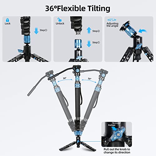 Sirui P-424Fs Carbon Fiber Camera Monopod Kit, 66.3" Heavy Duty Professional Video Monopod With Va-5 Fluid Video Head, Tripod Base, Flip Locks For Dslr Camera #TOP5