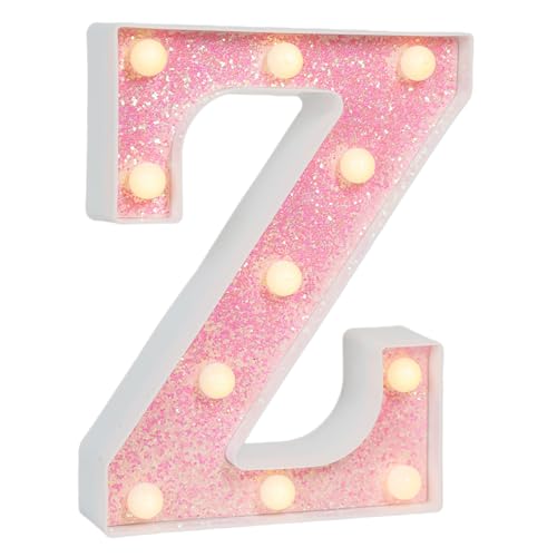 Image of Pink Glitter Marquee Light Up Letters, Battery Operated LED Letter Lights Signs for Pink Birthday Party Table Decorations, Wall Decor for Girls Bedroom, Initial Letter Z with Warm White Lights