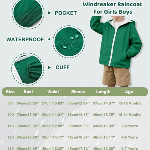 Toddler Rain Jacket Boys Girls Lightweight Waterproof Raincoat with Pockets Youth Zip Up Windbreaker Hooded Outwear4