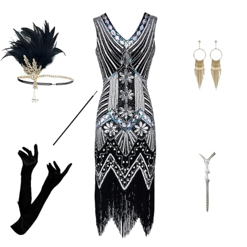Robe à paillettes noire avec jupe à franges pour votre prochaine soirée déguisée rétro