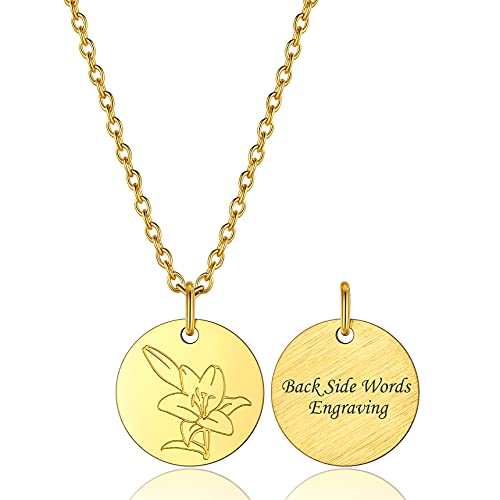 Bestyle Ketten für Damen Personalisierte Blumenanhänger Lilie aus Edelstahl Mai Geburtsblume Halskette mit Gravur Gold
