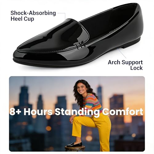 Image of MUSSHOE Pointed Toe Flats for Women, Comfortable Business Casual Work Shoes, Slip On Loafers with Arch Support, Office Walking Flats for All Day Standing