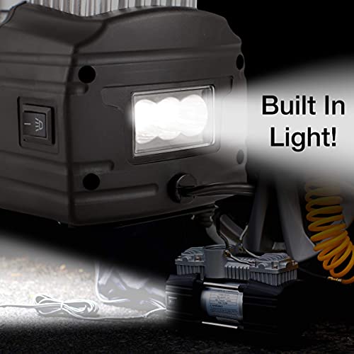 Portable Double Cylinder Air Compressor Tire Inflator With Led Flashlight, 12V Compact Air Pump For Car Tires, 150 Psi Heavy-Duty Metal Tire Pump, For Suv, Off-Road, Trailer, Truck, Bike, Air Bed #TOP3