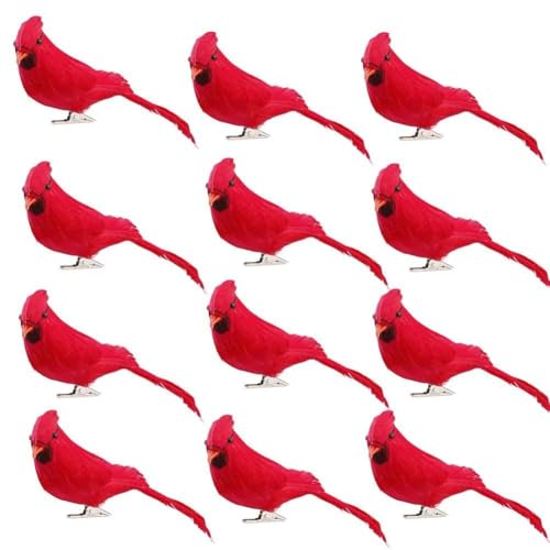 RASTKY 12 Piezas de Clamp/Holder de Espuma Llamativo de Pájaro Rojo Artificial en Juego de Clips de Metal para Decoraciones Navideñas Adornos de Pájaro Rojo de 14x4x6 Cm Regalo de de Espuma para