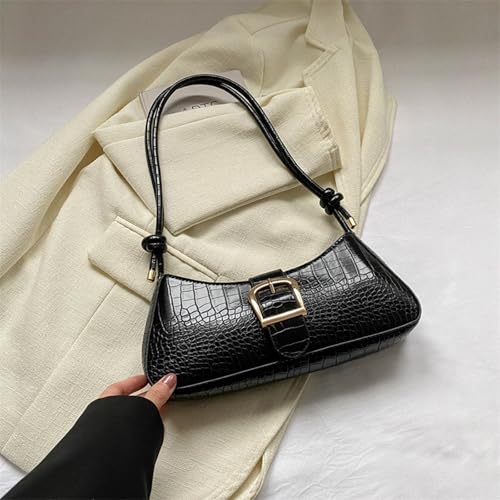 Vintage Shoulder Bag for Women,Small Solid Color Crocodile Print PU Leather Underarm Purse Tote Handbags4
