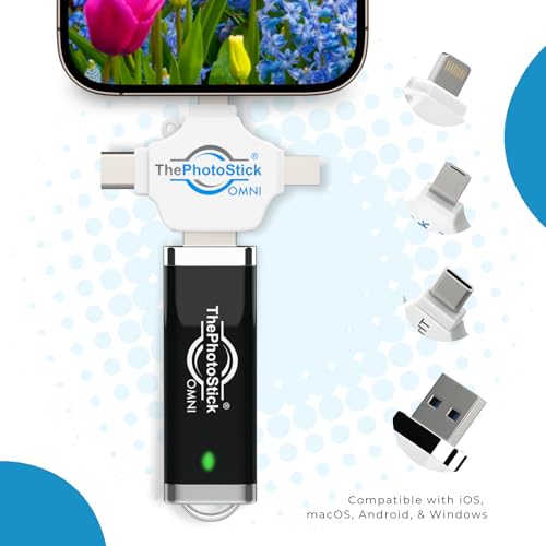 ThePhotoStick® Omni 128GB USB Flash Drive & Memory Stick – Photo & Video Backup for iPhone, Android, Mac & PC – Multiport Connection to Easily Store & Transfer Files