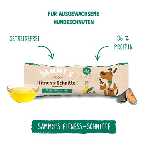 Sammy´s Fitness Schnitte mit Grünlippmuscheln und Lachsöl | Proteinreich | Schonend hergestellt & luftgetrocknet| Getreidefrei | Hundeleckerli | Trainingssnack | Frisch Fleisch 20 x 25 g