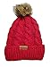 Novarena Womens Thick Cable Knit Hat Faux Fuzzy Fur Pom Fleece Lined Skull Cap Cuff Beanie Baggy Warm Crochet Winter Wool Knit Ski Beanie Skull Slouchy, Red Pom Beanie