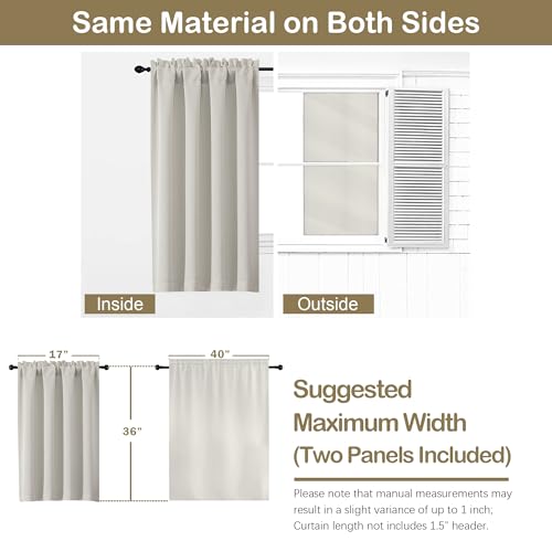 Image of Natural Curtains for Small Window Treatment, Light Blocking Short Kitchen Window Curtains Over Sink, Dual Rod Pocket Half Window Tiers for Bathroom Basement, Each 40Wx36L, 2 PCS