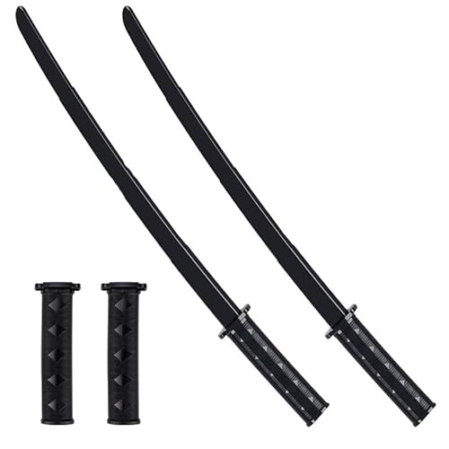 2PCS 3D Printed Gravity Retractable Samurai Sword Model Toys, Telescopic Plastic Katana Fake Sword Toy, Martial Arts Weapons for Play Fighting, Halloween Cosplay for Boys & Adults(Black)