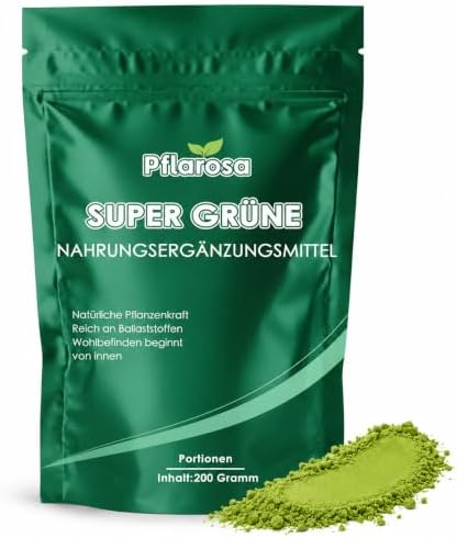 Grüne Entgiftungspulver 200g Superfood Pulver,Greens Pflanzenpulver mit Matcha, Gerstengras, Spirulina & Heidelbeeren,Reich an Ballaststoffen & Mikronährstoffen,Vegan – Täglicher E