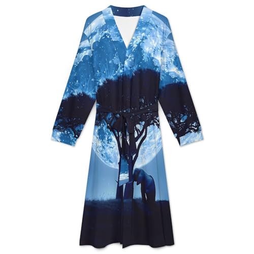 Elephant Full Moon Soft Robe Long Sleeve Bathrobes V Neck Sleepwear Spa Robes with Belt Men Woman3