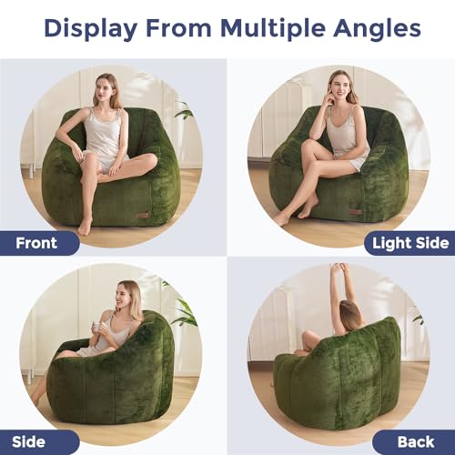 Image of MAXYOYO Bean Bag Chair, Comfy Bean Bag Sofa with Back Support, Faux Fur Bean Bag Chair for Adults and Kids, Stuffed Floor Sofa for Living Room, Bedroom, Apartment, Green