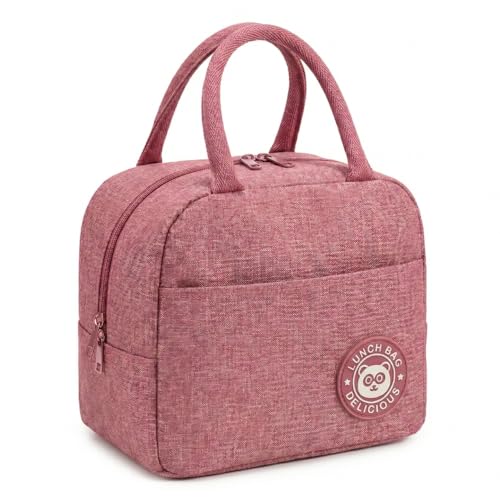 Bolsa Térmica Isolante para Marmita com Alça, Lancheira Infantil, Impermeável, Zíper Reforçado, Design Compacto (Rosa)