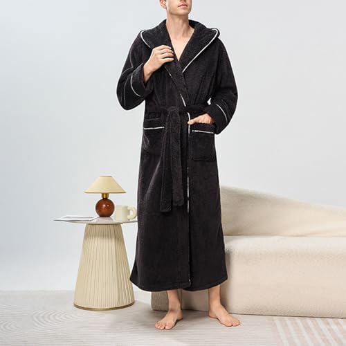 Mens Soft Hooded Plush Maxi Robes Cozy Long Sleeve Belted Fleece Fuzzy Bathrobes With Pockets Winter Shower Spa Robe3
