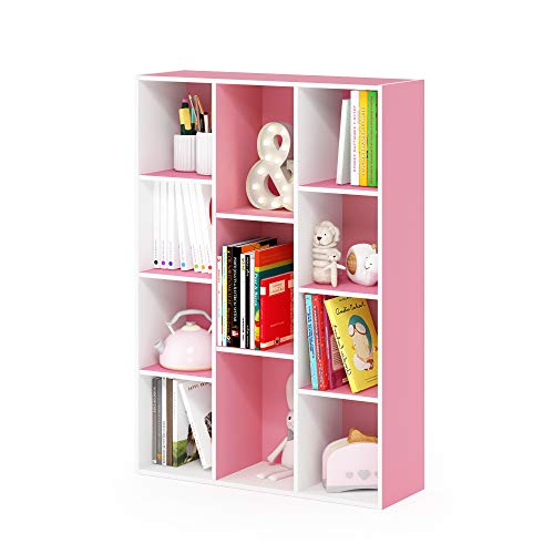 Image of Furinno LUDER Book Shelf, 11-Cube Bookshelf, Reversible Bookcase, 9.4 x 29.1 x 41.7, Easy Assembly, for Living Room, Bedroom, Home Office, White /Pink