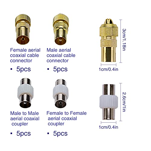 VooGenzek 5 Sets Aerial Connectors, 5 × Female & 5 × Male TV Aerial Coaxial Cable Connectors Adaptor - Image 2