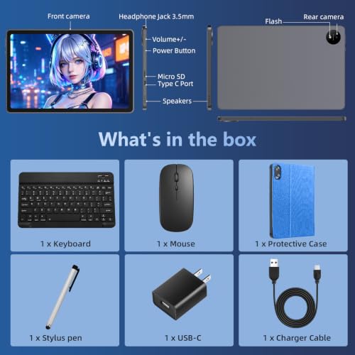Image of 2026 Android Tablet with Keyboard, 11 inch Android 16 Tablet | 32GB+128GB+1TB Expand, Electronic Tablet with Octa Core Processor, Gemini AI,5G WiFi,8000mAh,GPS,GMS, with Case /Mouse /Stylus