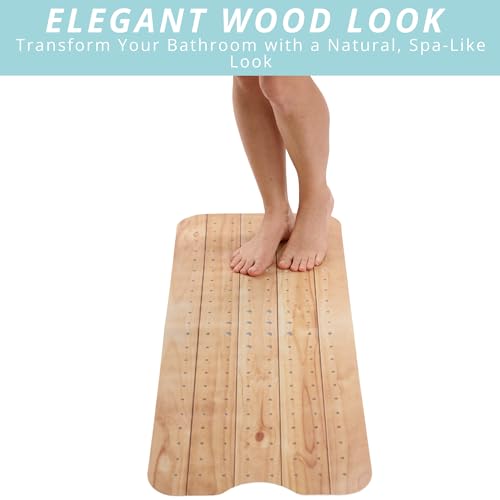 Image of ENKOSI Bath Mat - PVC Large 40 x 16 Inch Non-Slip Bathtub Mat with Secure Suction Cup Grip & Drain Holes - Extra Long Bathroom Shower Mat for Tub and Shower Floors with Wood Print Design (40x16 Wood)
