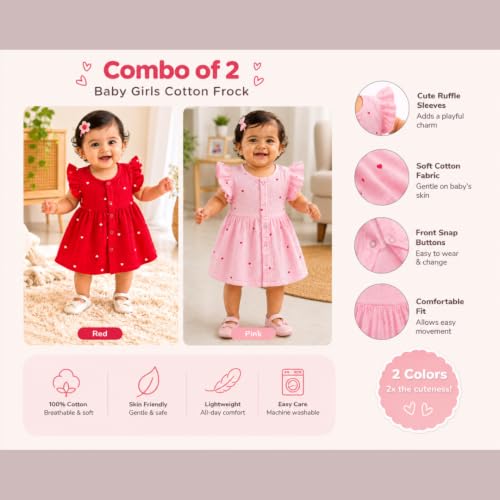 Image of Lilimi Toddler Baby Girl Cotton Muslin Dress, Breathable Flutter Sleeve Button-Front Cute Frocks