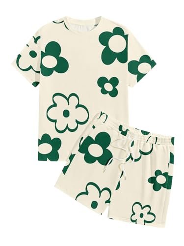Men's Casual Outfits 2 Piece Floral Short Sleeve Baggy T Shirts and Drawstring Shorts Tracksuits Set
