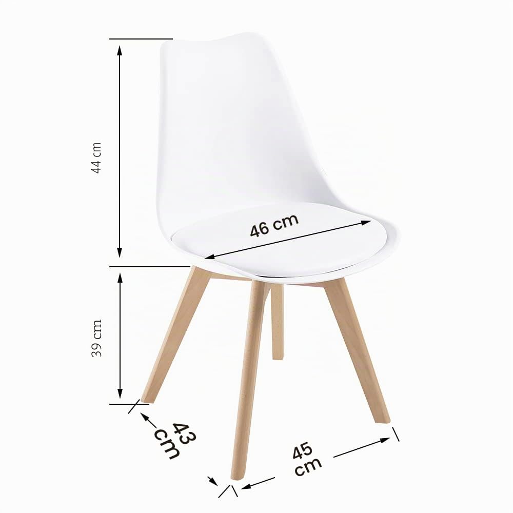 DEWINNER Set di 6 Sedie da Sala da Pranzo, Sedie Imbottite per Sala da Pranzo Con Gambe in Legno, Sedie da Pranzo Moderne, Sedia Ergonomica con Cuscino Integrato, Sedie da Cucina Scandinave, Bianco