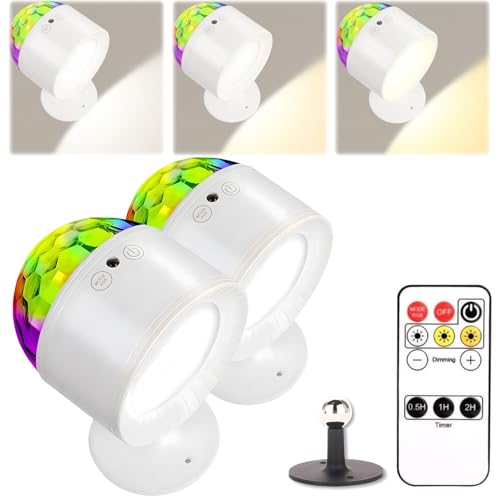 QUTBAG Luz de pared de 2 piezas, luces derechas de brillo recargable USB con control remoto, lámpara de lectura de apliques con 15 niveles de brishtness y 3 temperaturas de color, para salas white