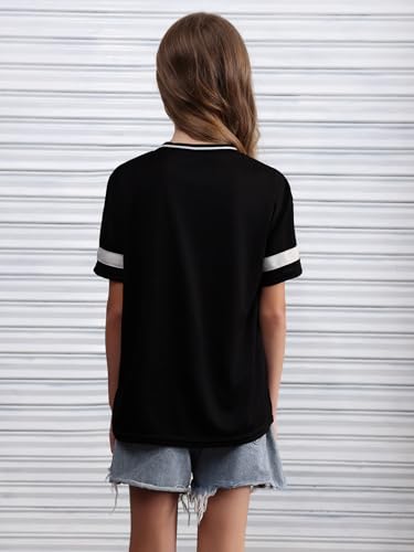 SHENHE Girl's Graphic Baseball Jersey Shirt V Neck Short Sleeve Loose Sport Teen Preppy Tshirt Top2
