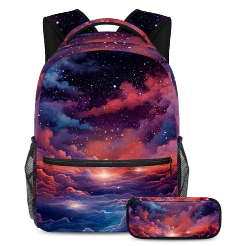 Sac à dos galaxie colorée à bretelles rembourrées et sa trousse assortie large