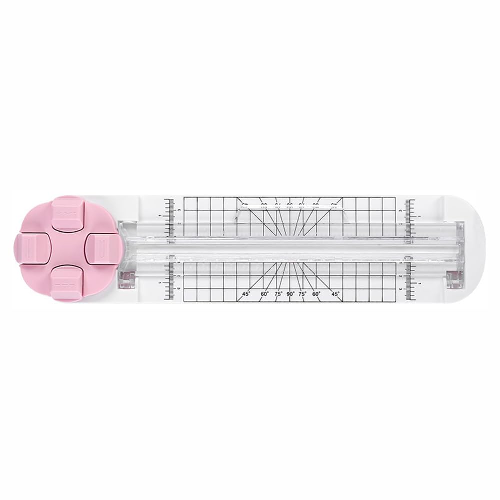4-in-1 Paper Cutter, Multi-Function Pink Craft Slider Tool Perforated Creasing Blades for Craft Paper Cardstock Coupon Label Photo Postcard