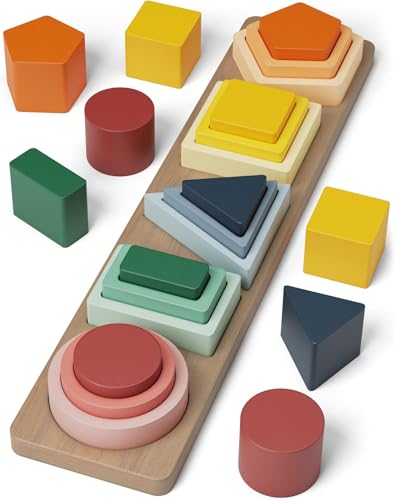 Joozmui Holz Montessori Spielzeug ab 1 2 Jahr, Holzspielzeug Motorikspielzeug Baby Spielzeug 1 Jahr Lernspielzeug Geschenk für Kleinkinder - Holz Sortier & Stapelspielzeug