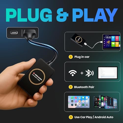 Image of MEGAAUDIO Androx MP08 2-in-1 Wireless CarPlay & Android Auto Adapter | Car Smart AI Box Converts Wired to Wireless | 4K HDMI | Dual Bluetooth | Stream OTT Video Apps on Car Screen
