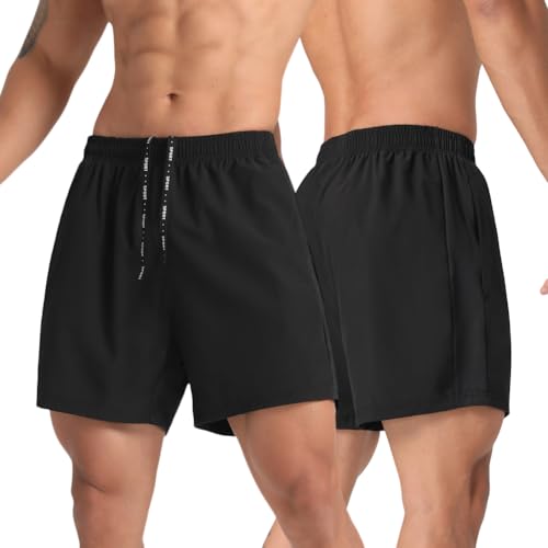 2 Pack Mens Lightweight Athletic Running Shorts 5'' Quick Dry Gym Workout Shorts with Zipper Pockets2